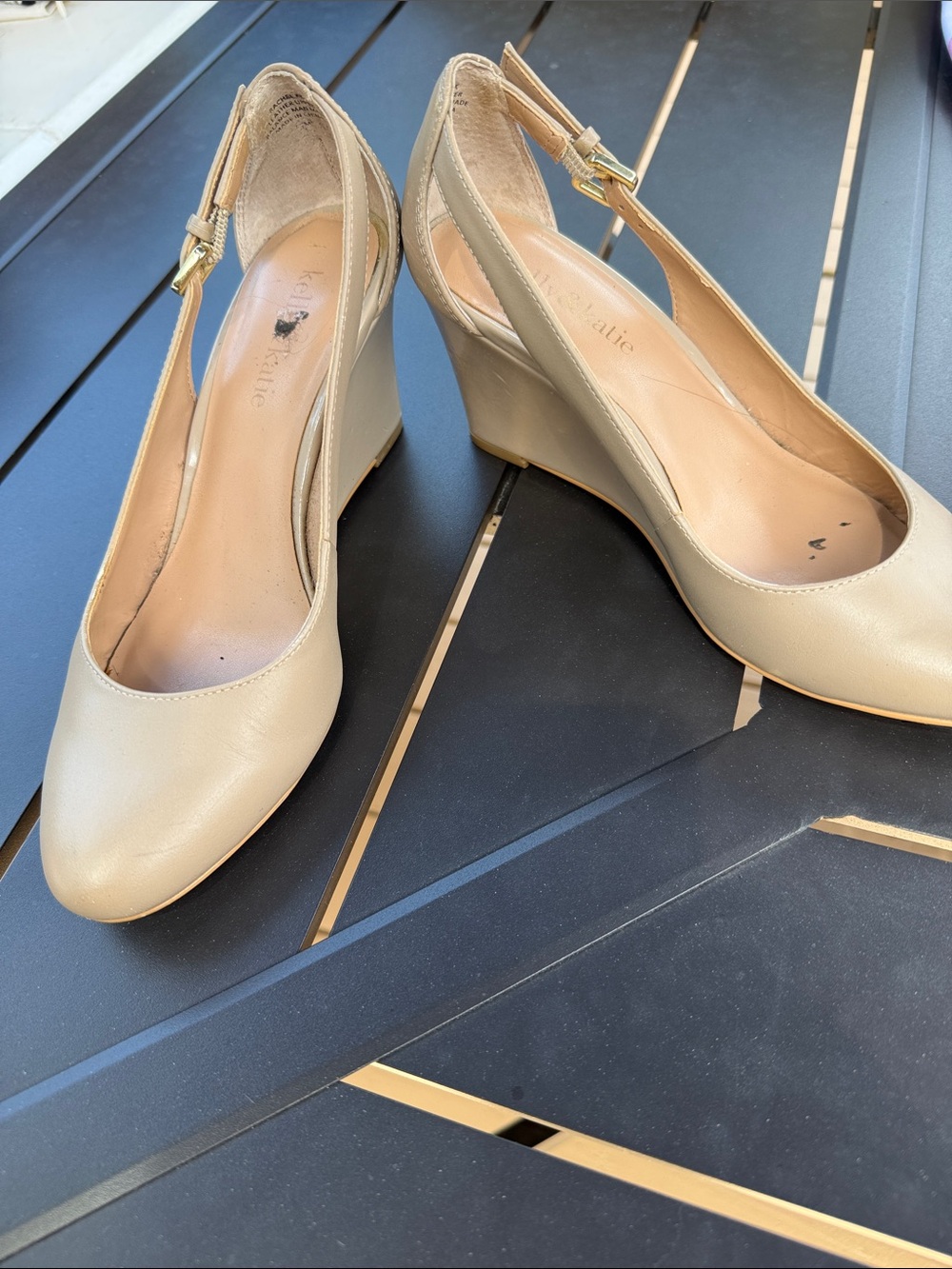Kelly & Katie Neutral Beige Wedge Slingback Pumps - Women's